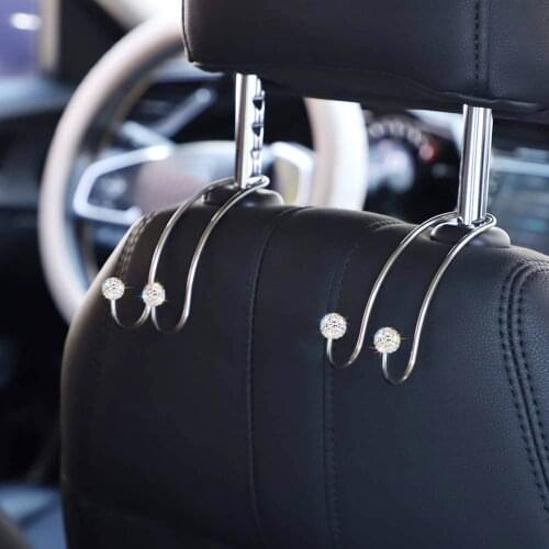 Car Headrest Hangers Universal Bling Diamond Organizer Seat Headrest Hooks Auto Backseat Hanger Rhinestones Crystal Hooks