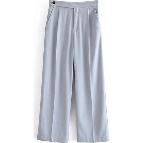Za Women 2021 Wide-leg High-waist Suit Trousers Side Pockets And False Welt Pockets At The Back Female Ladies Pants