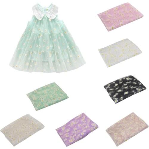 Ywcool 1M Cute Offset Printing Daisy nylon fabric tull mesh fabric skirt wedding decoration soft tulle fabric