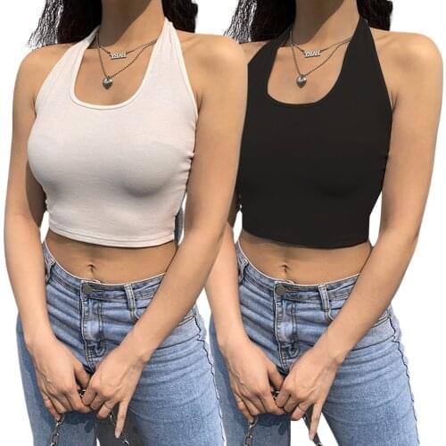 Women Sexy Camisole, Female Solid Color Sleeveless U-shaped Collar Off-the-shoulder Crop Tops Clothes, Black/ White