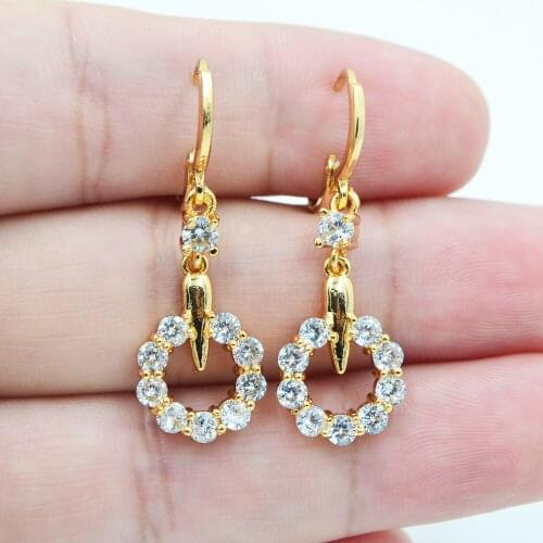 Gold Color Fashion Clear Round Crystal Circle Dangle Earrings For Women Party Jewelry