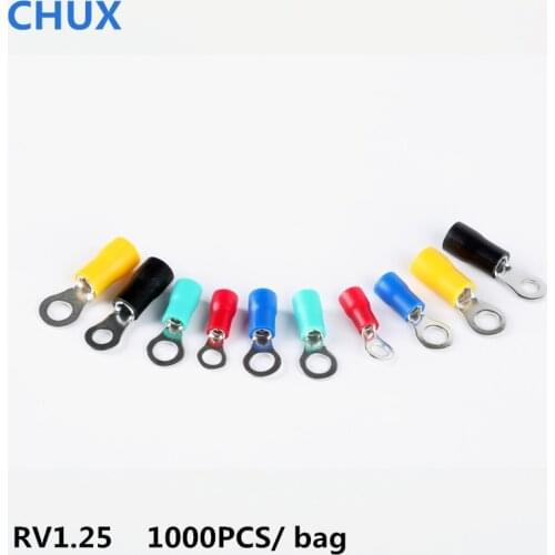 1000PCS Pre-insulated Cimp Insulated Terminals Ring Type RV1.25 Copper Brass PVC Automatic Crimping Round Terminal Connector