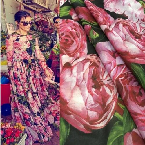 145cm wide summer rose print thin chiffon dress fabric DIY handmade shirt skirt fabric fashion parent-child wear cloth
