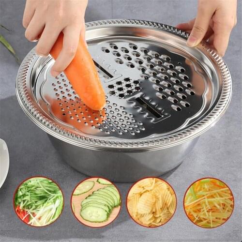 3pcs / Set Kitchen Graters Cheese Grating Utensils Rain Stainless Steel Basin Grid Or Washing Vegetable Fruit Salad Kitchen Tool
