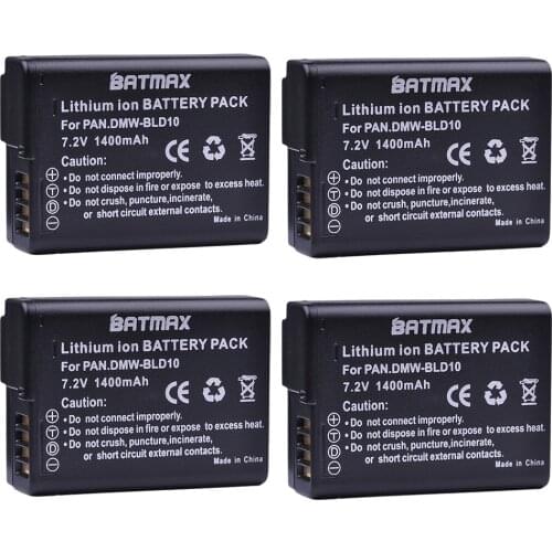 4Pcs 1400mAh DMW-BLD10E DMW BLD10E Batteries for Panasonic DMW-BLD10, DMW-BLD10E, DMW-BLD10PP Lumix DMC-G3, DMC-GF2, DMC-GX1