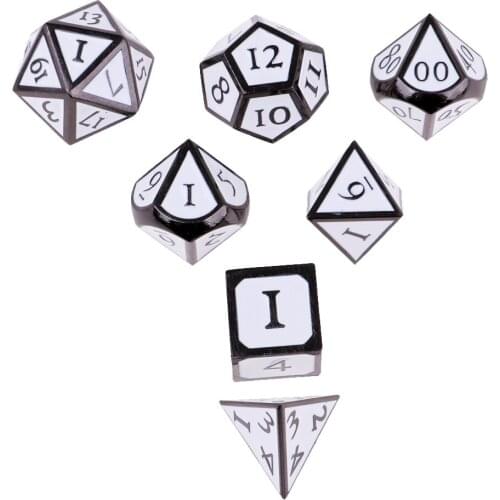 7Pieces 16mm Zinc Alloy Polyhedral Dice for Table Board Game Party Toy White