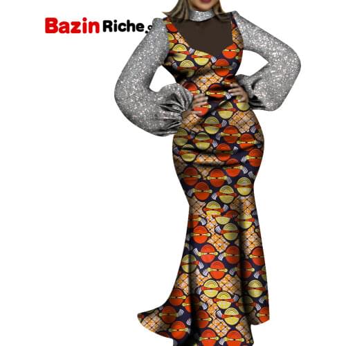 African Dresses for Women Ladies Full Sleeve Festher Dashiki Ankara Print Wrap Wedding Clothing WY1119