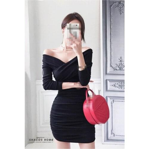 C1905 2020 spring autumn new Korean version womens fashion temperament V collar long sleeves show slim dress cheap wholesale