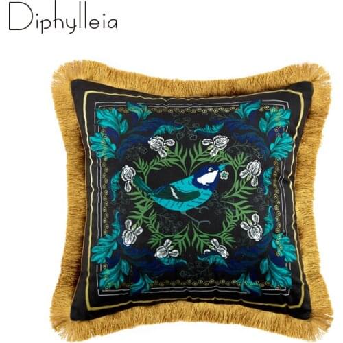 Diphylleia Magpie Bird Pillow Case Light Luxury Velvet American Style Geometric Totem Frange Cushion Cover Sofa Couch Bedroom