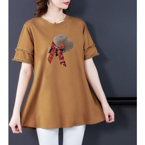 T Shirt Cotton Women Large Size Cotton Hat Butterfly Print Round Neck Short Sleeve T-shirt Womens Top Ropa Mujer Camisetas Y982