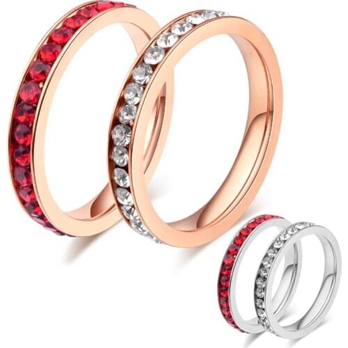 New Trendy Titanium Steel Rings for Rose Gold / Silver Color Red / White AAA+ Cubic Zirconia Women Single Row CZ Fashion Jewelry