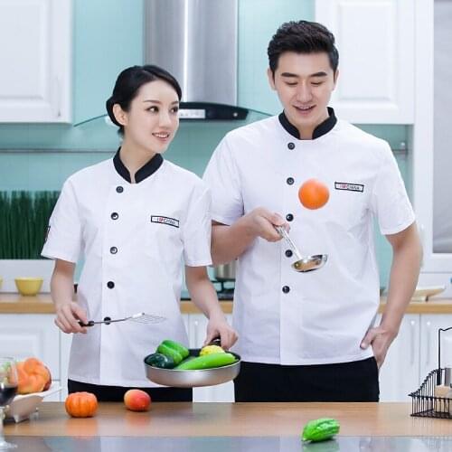 Chefs Overalls Short-sleeved Summer Chefs Jacket Single Breasted Breathable Hotel Restaurant Chef Work Uniform for Women Men