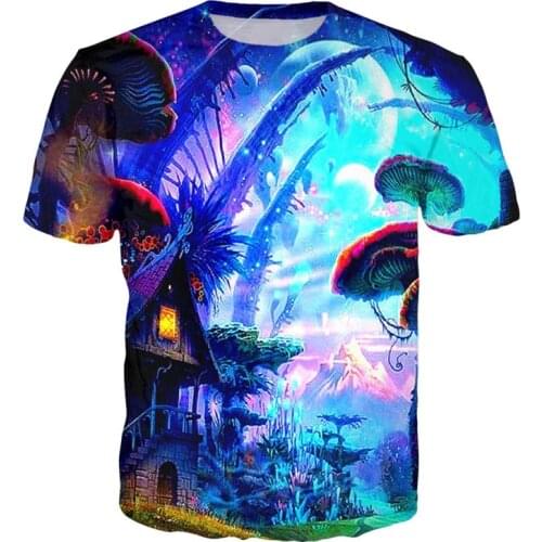 Men/Women Summer Casual Harajuku Short Sleeves T-Shirt Colorfuls Earth Heart 3d Color Mushrooms Print Top Tees