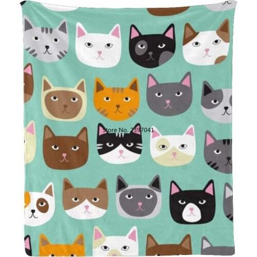 Custom Blanket Fleece Super Soft Throw Blanket for Couch Sofa Bed Gift Cute Cat Faces