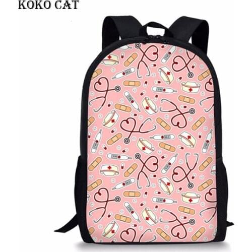 KOKO CAT Teenager Girls School Bags Sets Cute Nurse Pattern Women Backpack Student Bookbag Daily Daypack Mochila Feminina