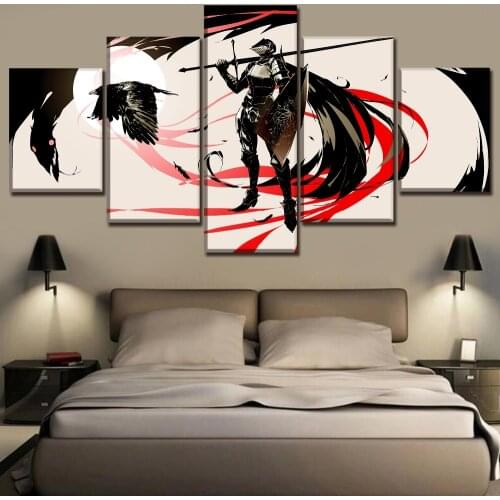 Wall Art Home Decor Living Room 5 Panel Warrior And Bird Painting Game Dark Souls Painting Modern Top-Rated Canvas Print Poster