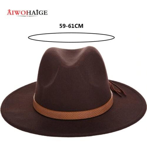 New Fashion Mens Fedora Hat Wool Leather Male Vintage Classical Sombrero Hairy Headscarf Bone Solid Color Autumn and Winter