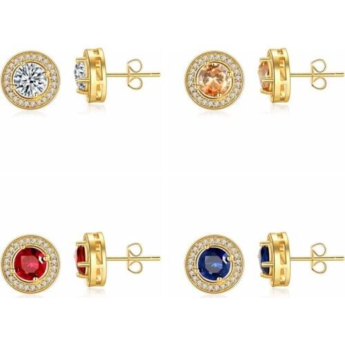 New 2021 Gold Plated Round Mini Small Stud Earrings For Women Full Pave AAA Zircon Earrings Engagement Jewelry Short Earrings