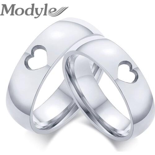 Modyle 2021 New Silver Color Stainless Steel Hollow Heart Wedding Rings for Women Men Gifts Never Fade