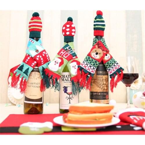 Christmas Decoration New Year Home Christmas Table Decoration Red Wine Bottle Set Knitted Scarf Hat Set Navidad Merry Christmas