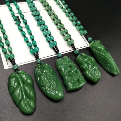 New Imitation Chalcedony Glass Necklaces Sweater Chain Ethnic Style Carved Amulet Pendant Necklace Fashion Charm Jewelry Unisex