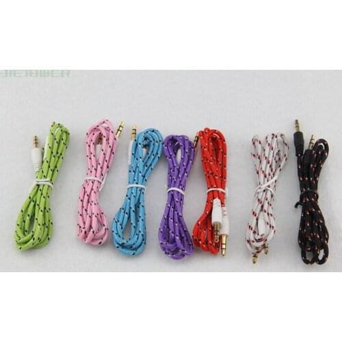 Braided Woven AUX 3.5mm Audio Car Extention Cable Wire Auxiliary Stereo Jack Male 1m 3ft Lead For Iphone 5 5c 5s For Ipod 500PCS