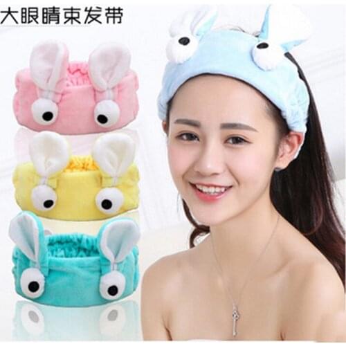 Cute Rabbit Ear Hair Accessories Velvet Big Eyes Headband Headpiece Rubber Tie for Wash Face Makeup Bath Women Girls Hair Band
