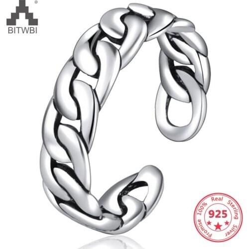 Drop Shipping 2019 New Arrival 925 Sterling Silver Concise Simple Antiquated Chain Twist Open Ring