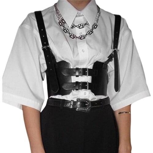 Streetwear Sexy Leather Buckle Braces Belt Women Festival Black Adjustable Harness Bandage Cosplay Harajuku Gothic Waist Belt