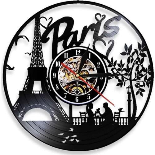 Romantic France Paris Wall Clock Paris Vinyl Record Wall Clock Modern Design Eiffel Tower City Of Love Wall Art Home Decor Gift
