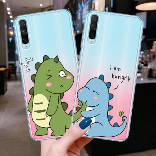 Cute Couples Dinosaur Silicone Phone Cover For Huawei P20 P30 P40 Lite E Honor 10 20 30 10i 30i 8C 8X 9X Pro 10X Lite Clear Case
