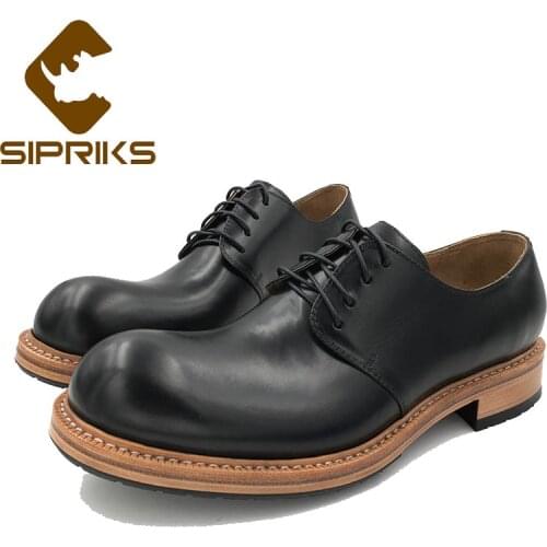 Sipriks Imported Italian Calf Leather Dress Shoes Mens Hand Made Sewing Welt Derby Shoes Thick Leather Soled Casual Shoes 45 46