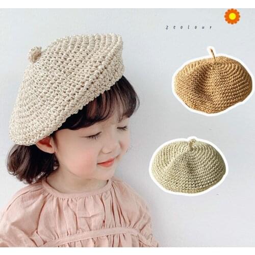 Korean Japanese Style Handmade Straw Hat Fashion Baby Girls Retro Crochet Cap Women Kids Summer Beach Travel Breathable Beret