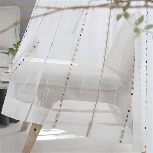 ELKA Sheer Curtains Window Tulle Curtains for Living Room Bedroom Kitchen Voile Stripe Embroidered Curtains Drapes Decorations