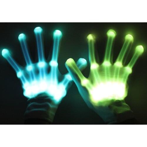 Led Skeleton Gloves, Party Novelty Toys Gift For Kids Boys Girls 12 Color Changeable Light Up Shows Halloween Costume