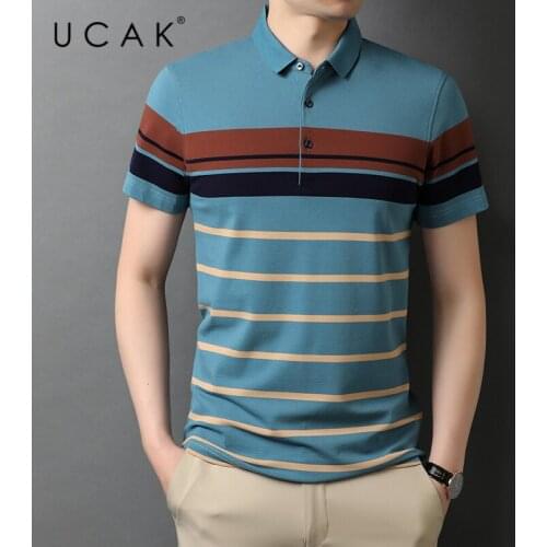 UCAK Brand Classic Striped Turn-down Collar Short Sleeve T-Shirts Summer New Streetwear Tops Casual Cotton T Shirt Homme U5538