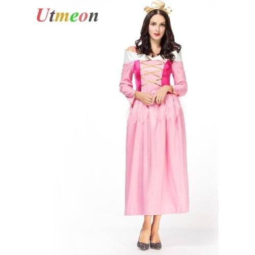UTMEON Adult Women Fairy Tale Princess Aurora Pink Fancy Dress Halloween Party Sleeping Beauty Costume Outfit