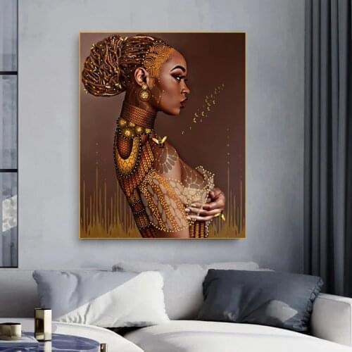 African Golden Art Beauty Canvas Painting Living Room Bedroom Posters Prints Wall Pictures Modern Aisle Home Decoration