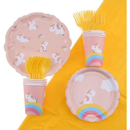 Unicorn Theme Party Tableware Baby Shower Birthday Party Decorations Kidsbirthday Decoration Disposable Tableware Party Supplies