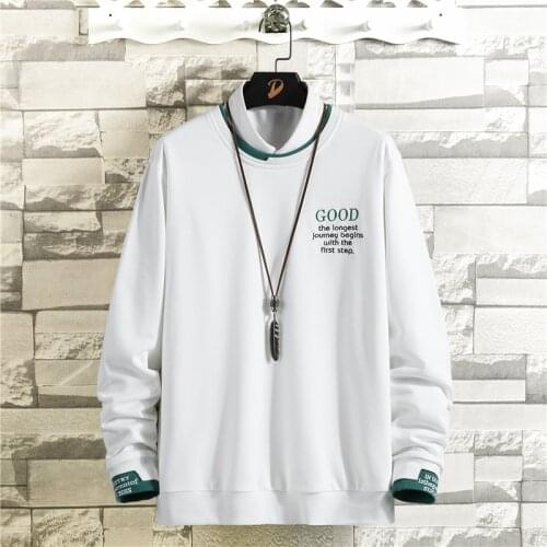 2021 Spring Fashion Hatless Fake Two-Piece Youth Casual Vitality Pullover Sweater Letter Stitching Youth Classic All-Match