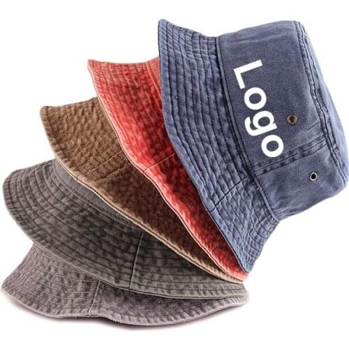 Vintage washed cotton basin Bucket hat with Logo Unisex outdoor Casual fishing fisherman hats Diy Custom caps
