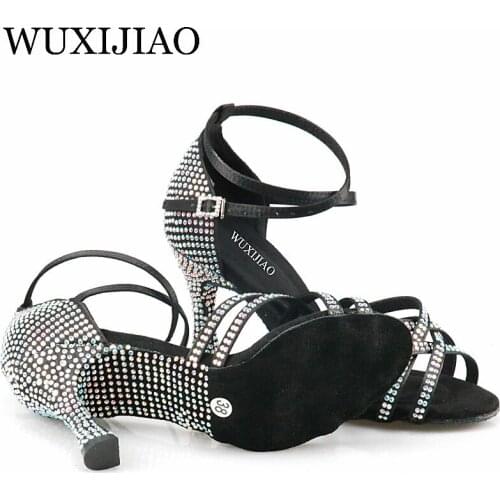 WUXIJIAO Womens Latin Dance Shoes New Dance Shoes Unique Design Salsa Shoes Diamond Sandals
