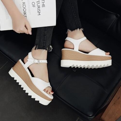 Black Platform Sandals Suit Female Beige 2020 Summer All-Match Muffins shoe Clogs With Heel Square Toe Increasing Height Womens