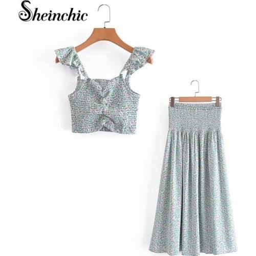 Bohemian Floral Printed Top and Short Set for Women Summer 2021