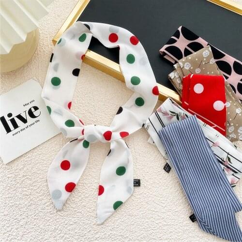 Women Dot Print Long Ribbon Scarf Handle Bag Ribbons Narrow Thin Scarf Hair Tie Band Multi-Function Decorative Neckerchief