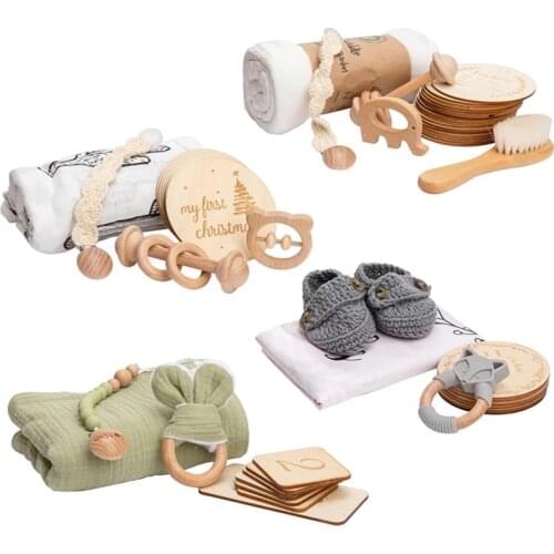 1set Baby Milestone Set Cartoon Animals Cotton Blanket Bracelet Wooden Growth Memorial Baby Milestones Cards Birth Gift Products