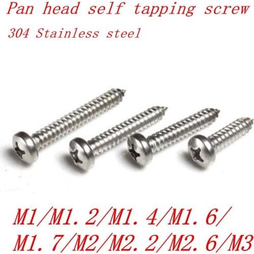 10-100pcs M1 M1.2 M1.4 M1.7 M2 M2.3 M2.6 M3 M4 M5 M6 Stainless steel Cross recessed round pan head tapping screws Wood SCREW