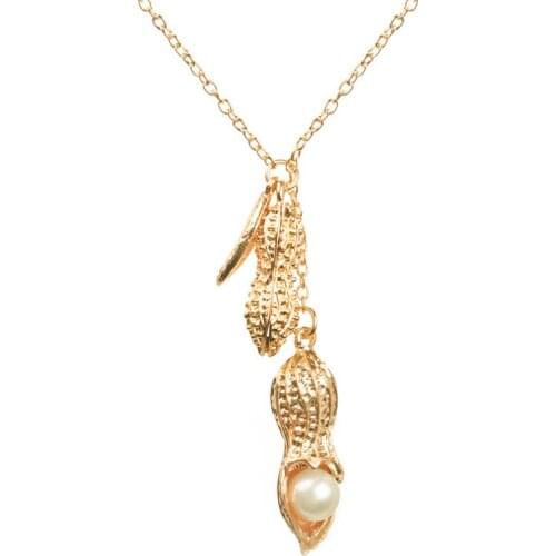 12 Pieces Peanut Necklace For Women Gold Color Simulated Pearl Pendant Jewelry Link Chain Clavicle Necklaces Sweater Accessories