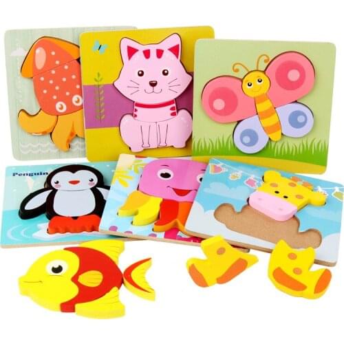 3D Cartoon Animal Puzzles Kids Toys Thickening Wooden Puzzle Baby Education Wooden Toy for Children Brain Teaser Puzzles Gift