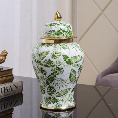 American Style Porcelain Vases collection leaf pattern ceramic ginger jar ceramic temple jar vase